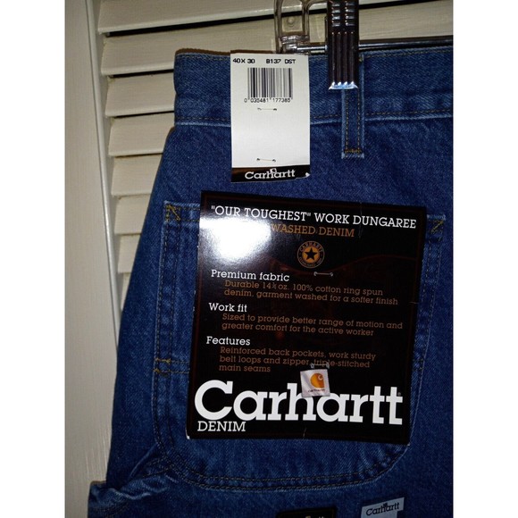 Carhartt Work Fit Dungaree Jeans Tag Size 40X30 (Measures 38X30) B137DST  NEW - Picture 7 of 11